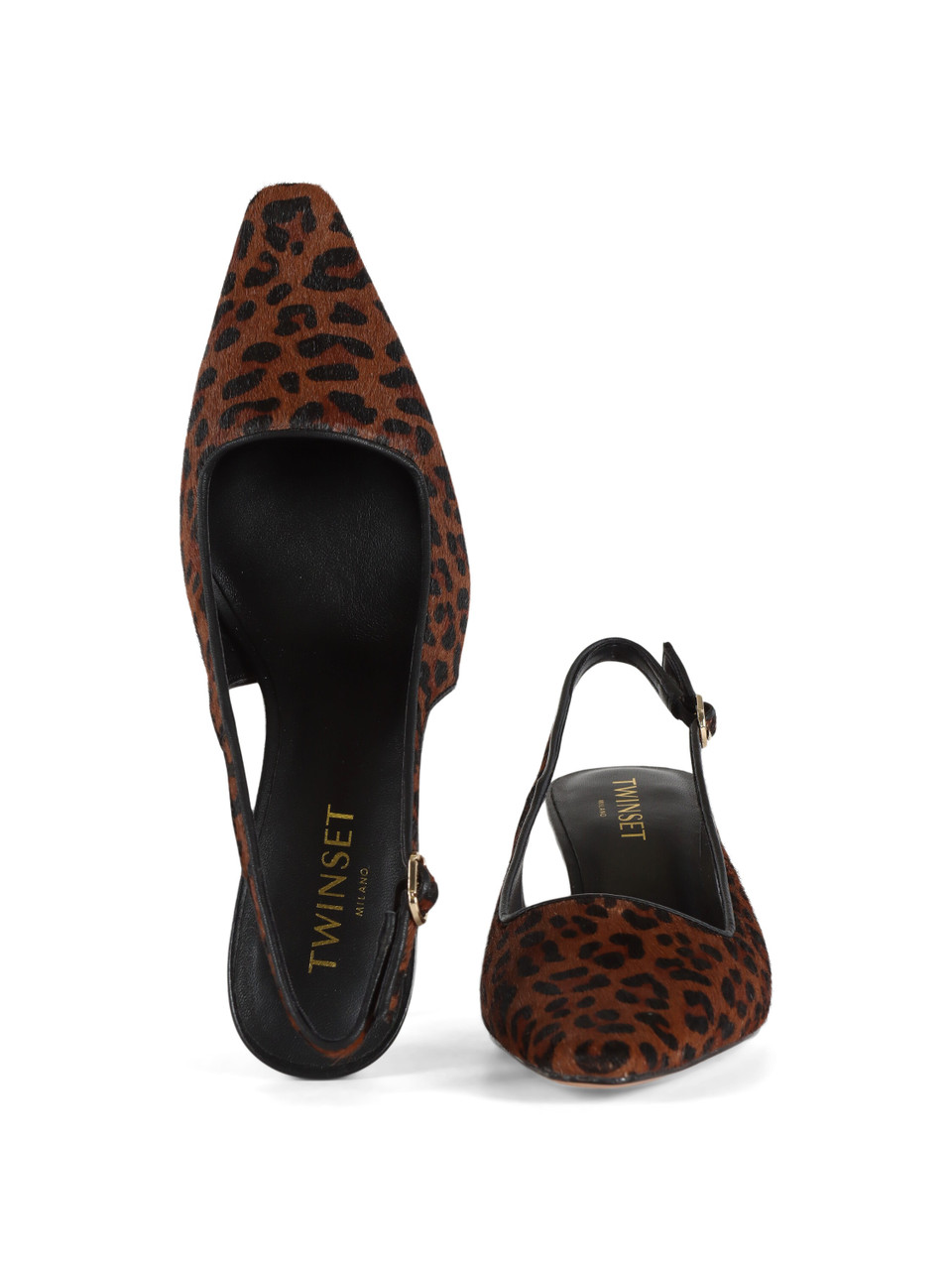 ANIMALIER | Slingback in pelle effetto cavallino con tacco kitten