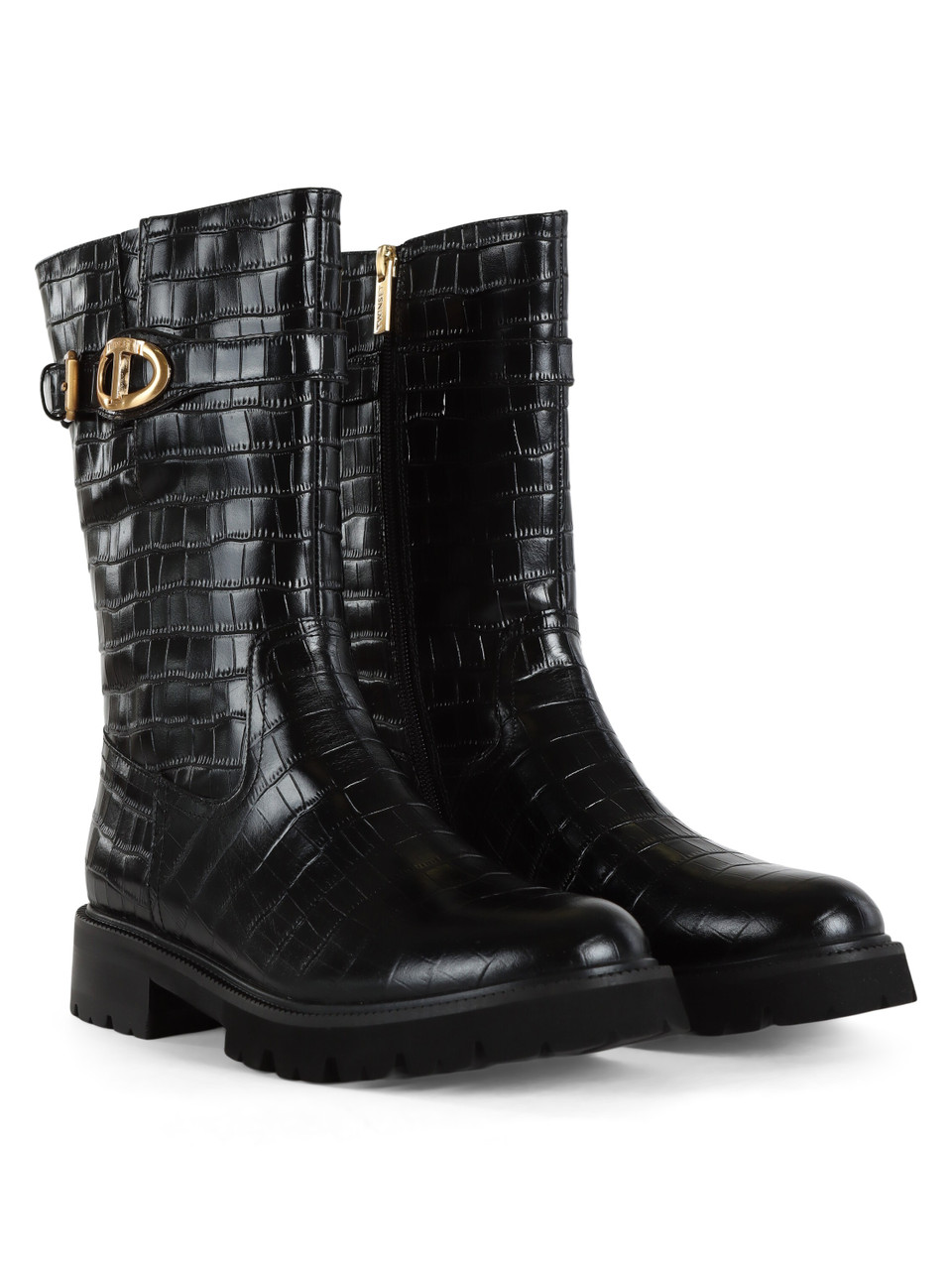 NERO | Biker in pelle con placca logo laterale