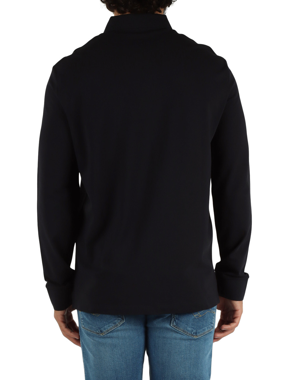 BLU SCURO | Polo manica lunga slim fit in cotone piquet