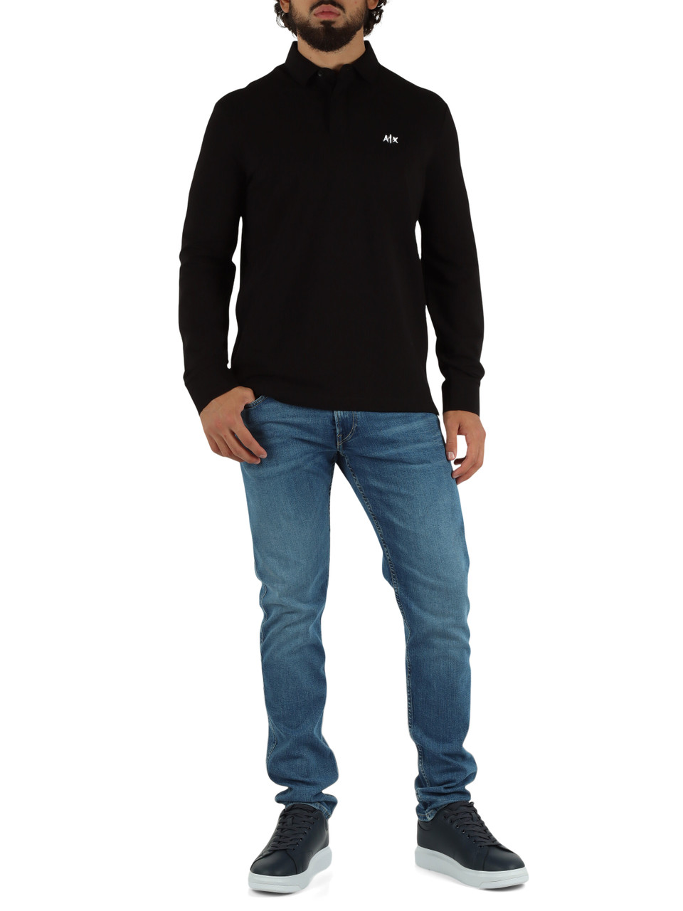 NERO | Polo manica lunga slim fit in cotone piquet