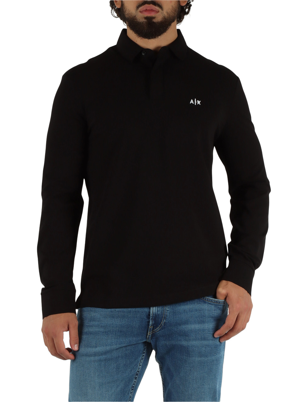 NERO | Polo manica lunga slim fit in cotone piquet