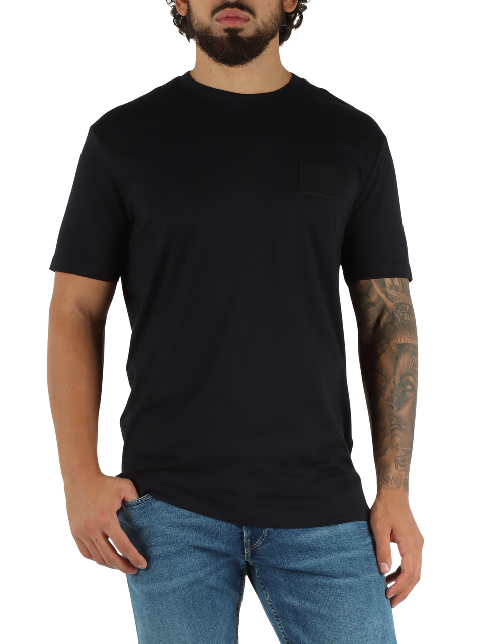 BLU SCURO | T-shirt in cotone regular fit con patch logo frontale
