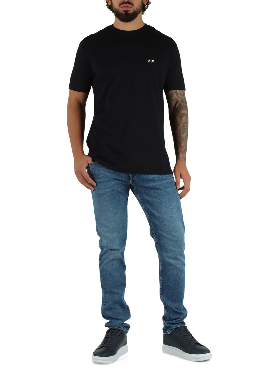 BLU SCURO | T-shirt in cotone regular fit con ricamo logo