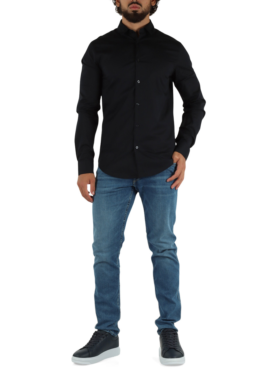 BLU SCURO | Camicia slim fit in cotone stretch