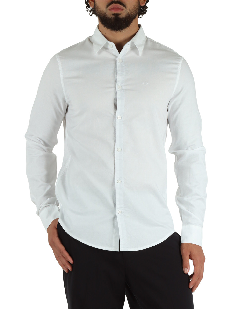 BIANCO | Camicia slim fit in cotone con ricamo logo