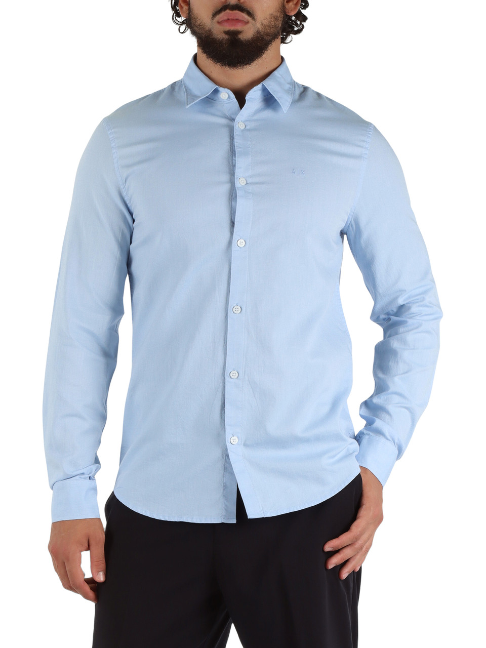 AZZURRO | Camicia slim fit in cotone con ricamo logo