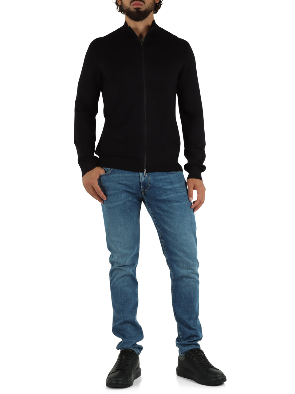 BLU SCURO | Cardigan con zip in misto viscosa