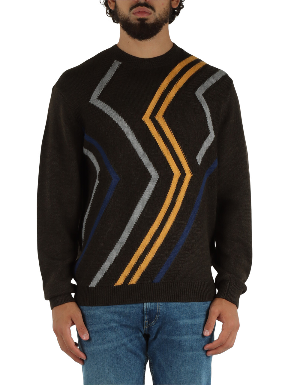 MARRONE | Maglia girocollo in misto cotone e lana vergine