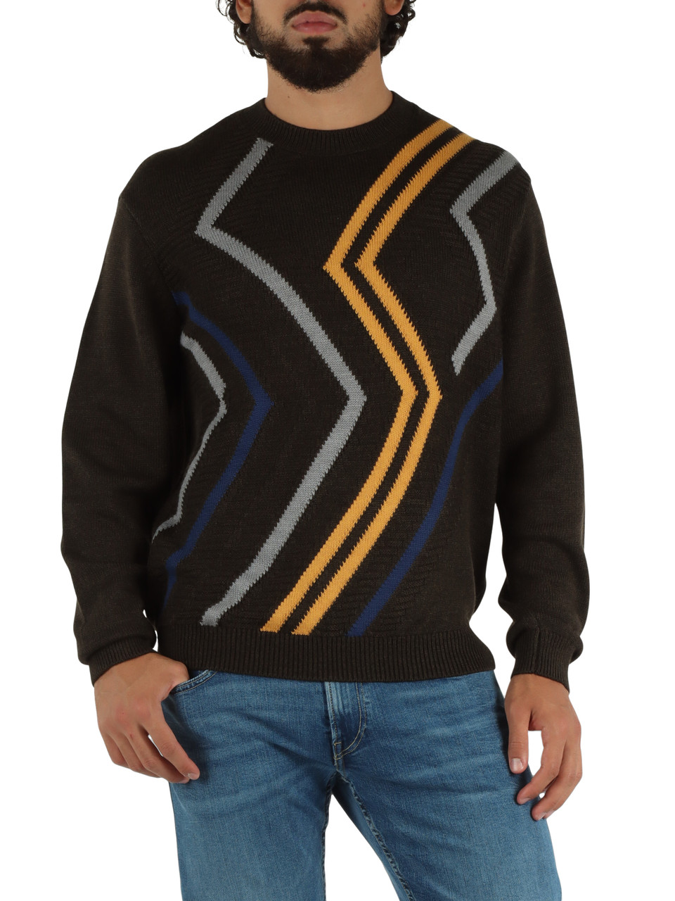 MARRONE | Maglia girocollo in misto cotone e lana vergine