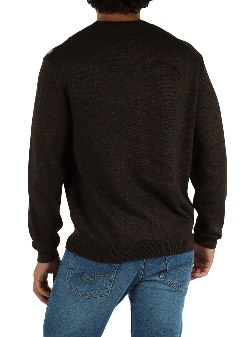 MARRONE | Maglia girocollo in misto cotone e lana vergine