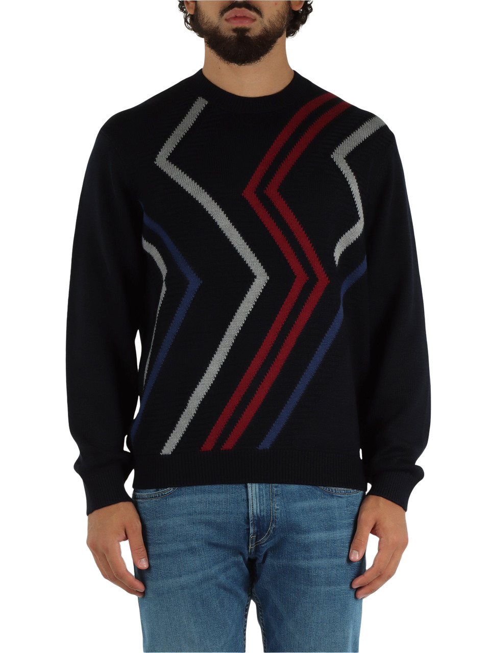 BLU SCURO | Maglia girocollo in misto cotone e lana vergine