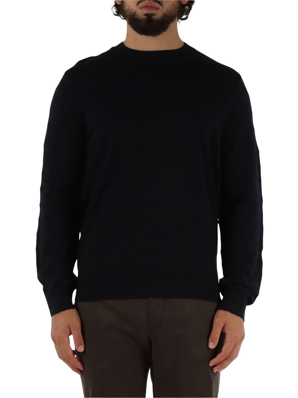 BLU SCURO | Maglia in misto lana vergine con motivo decorativo