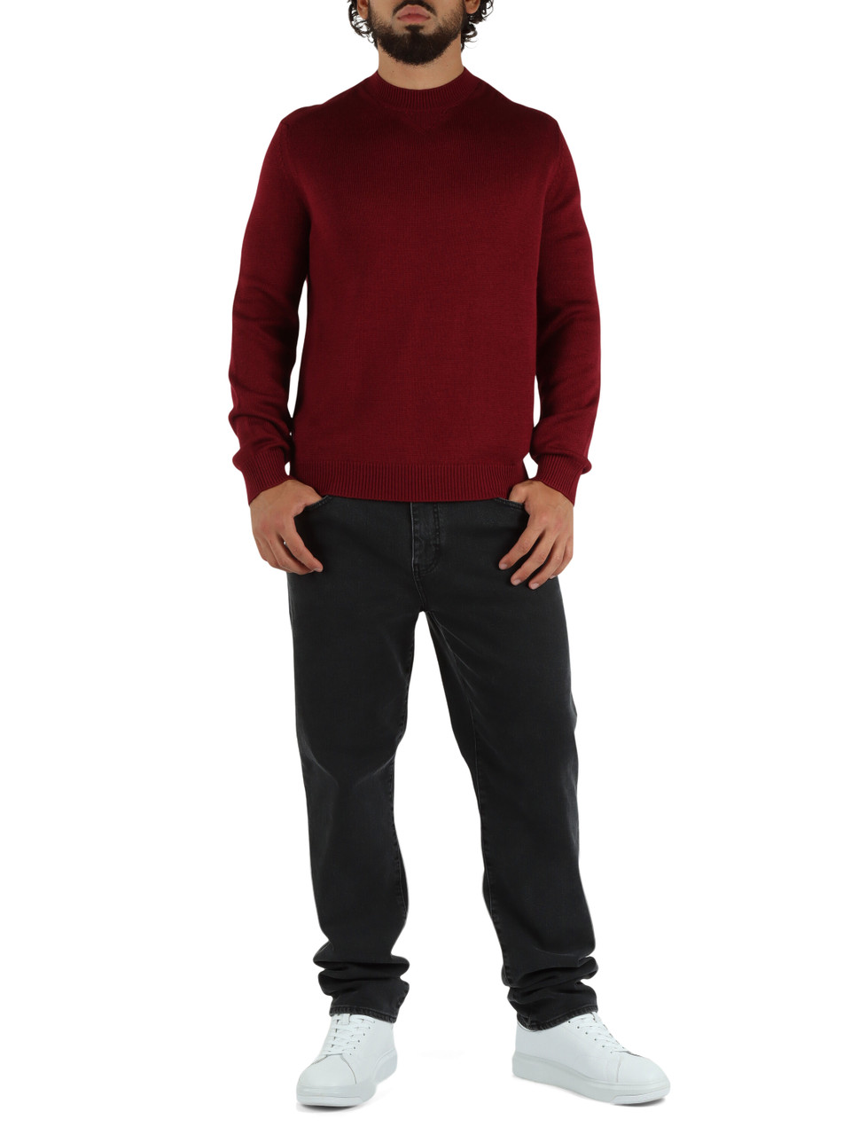 BORDEAUX | Maglia girocollo in misto cotone e lana vergine