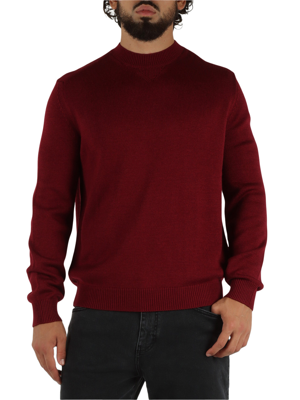 BORDEAUX | Maglia girocollo in misto cotone e lana vergine