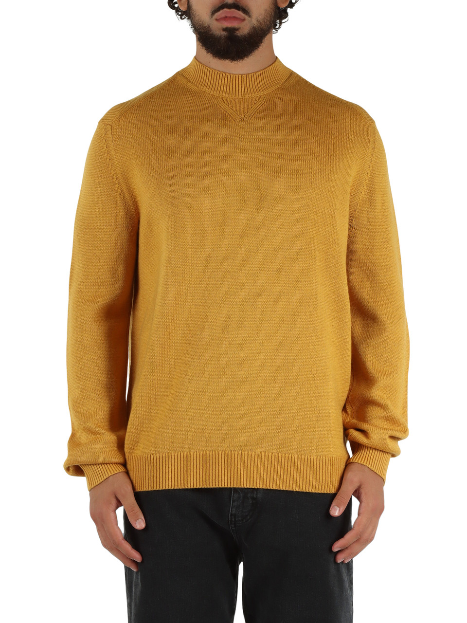 GIALLO SCURO | Maglia girocollo in misto cotone e lana vergine