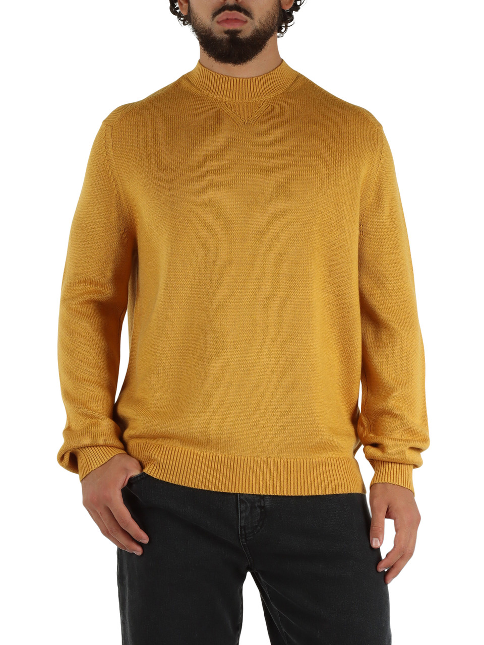 GIALLO SCURO | Maglia girocollo in misto cotone e lana vergine