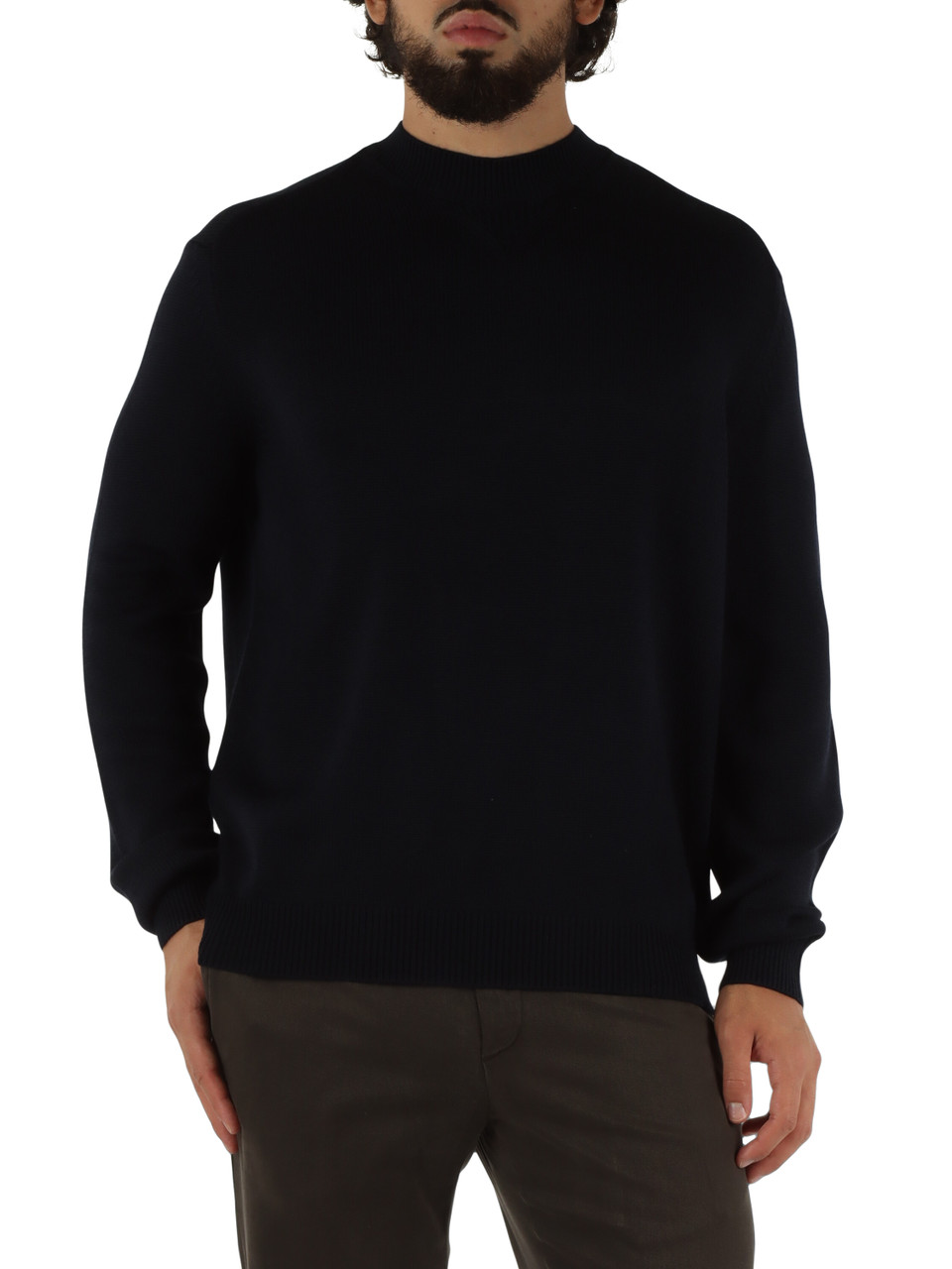 BLU SCURO | Maglia girocollo in misto cotone e lana vergine