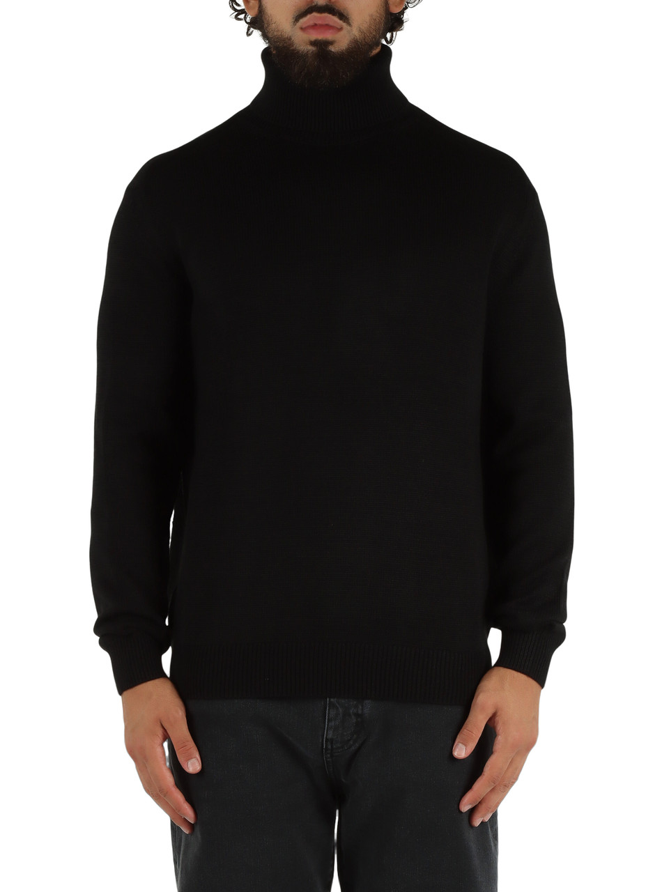 NERO | Maglia collo alto in misto cotone e lana vergine