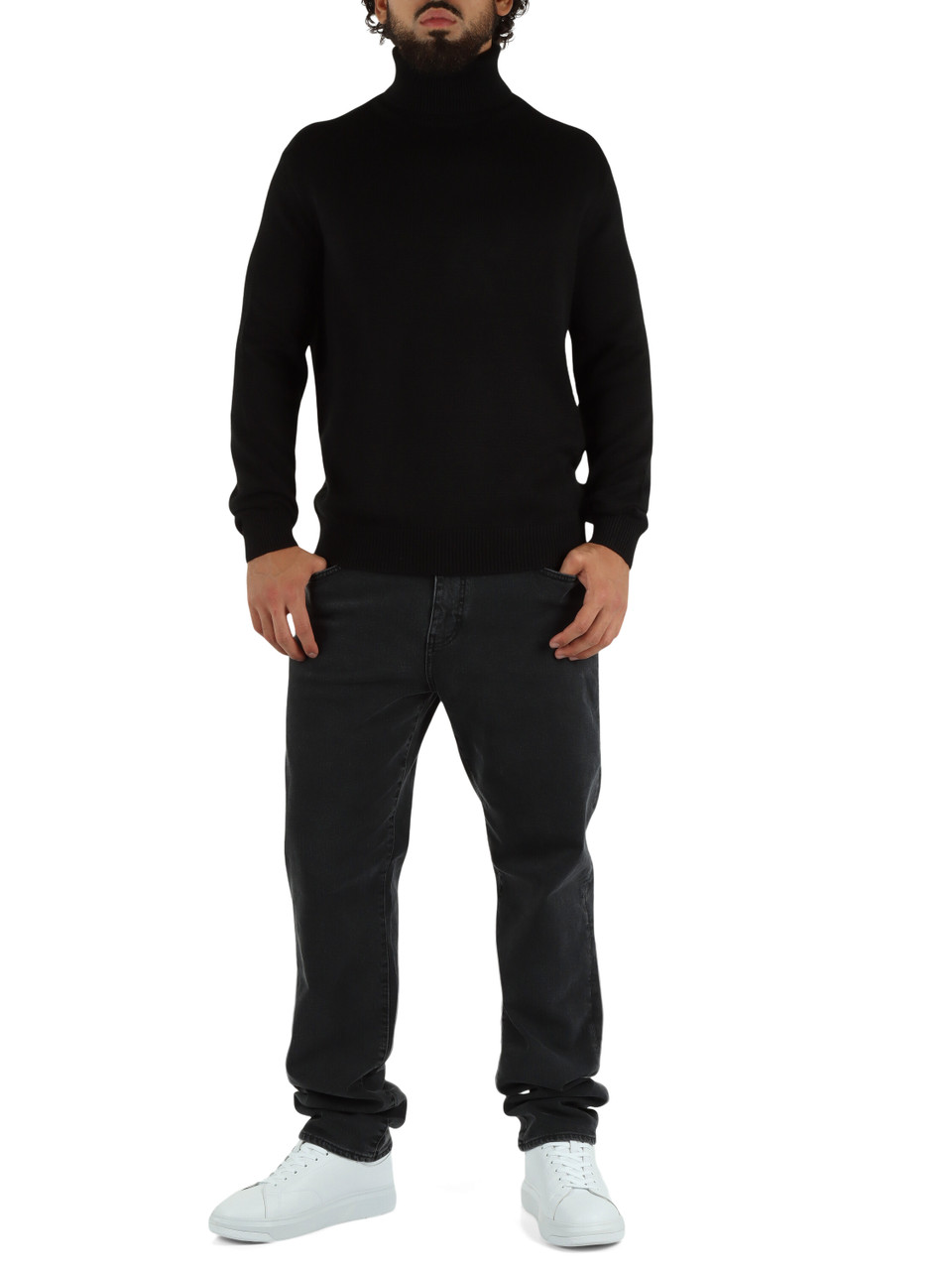 NERO | Maglia collo alto in misto cotone e lana vergine