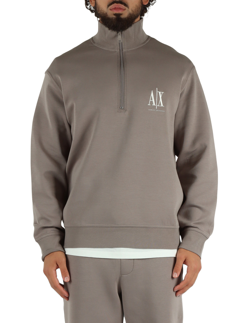 GREIGE | Felpa collo a zip in misto cotone