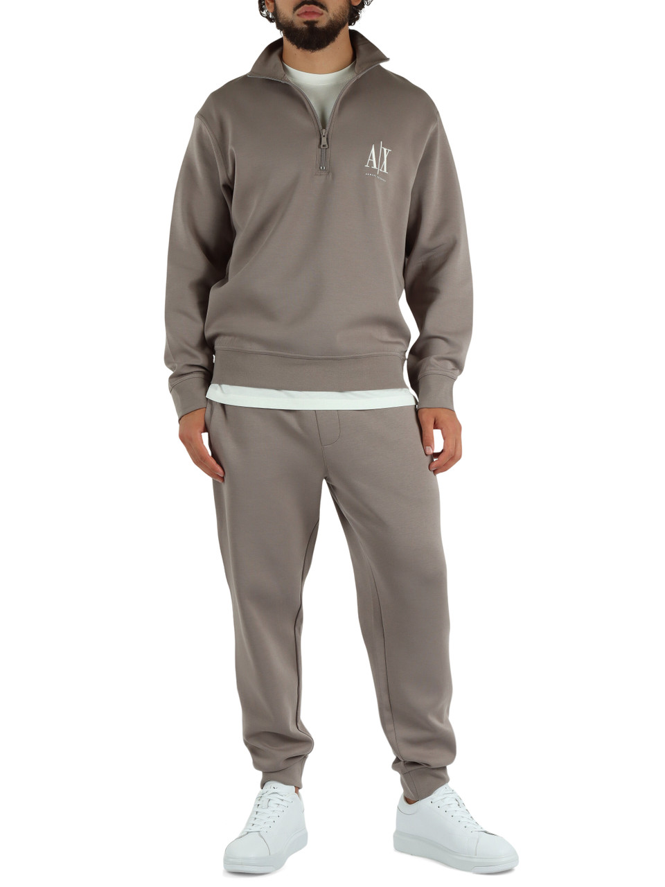 GREIGE | Felpa collo a zip in misto cotone
