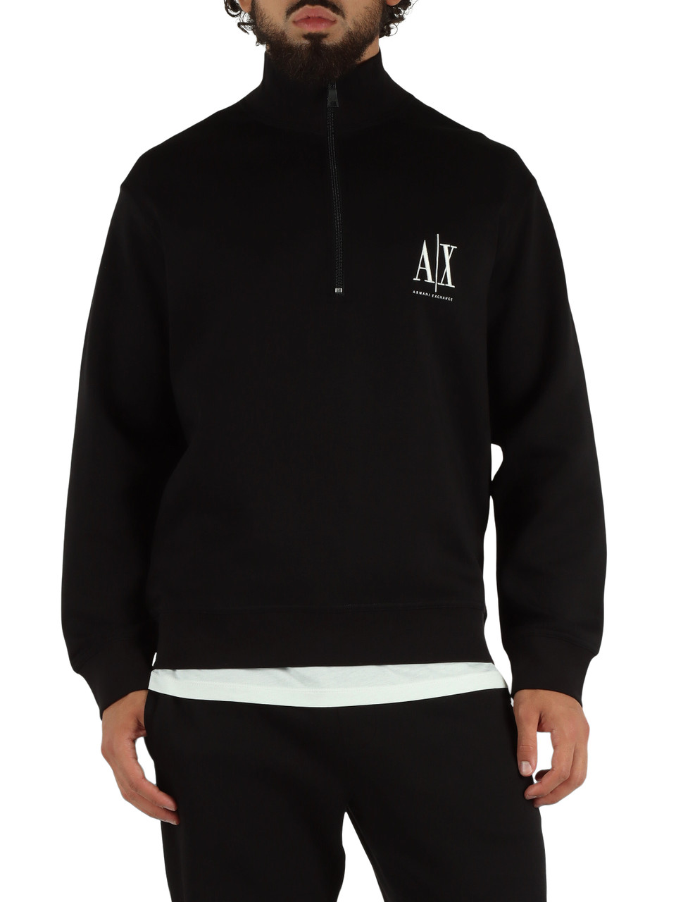 NERO | Felpa collo a zip in misto cotone