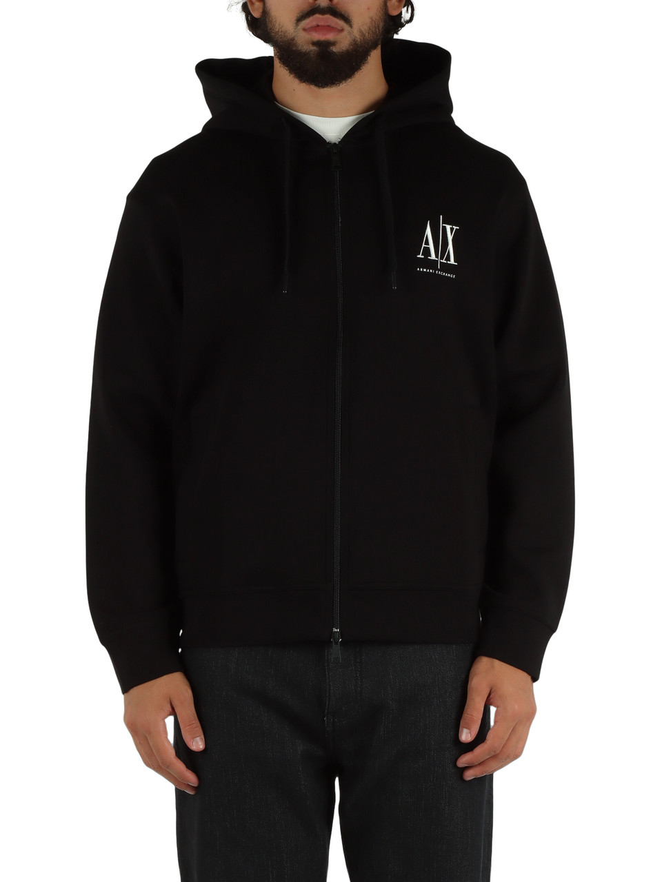 NERO | Felpa in misto cotone con zip e ricamo logo
