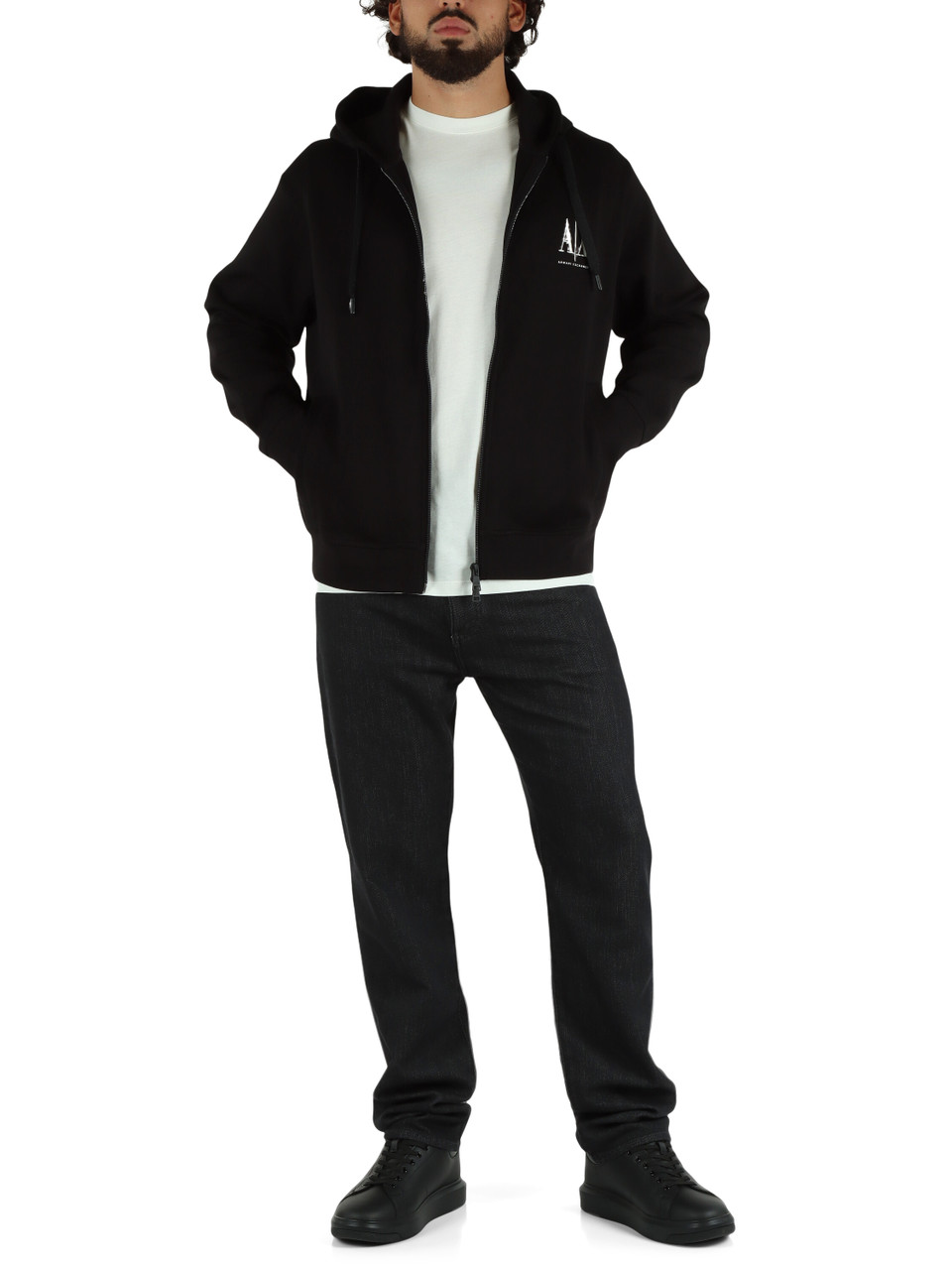 NERO | Felpa in misto cotone con zip e ricamo logo