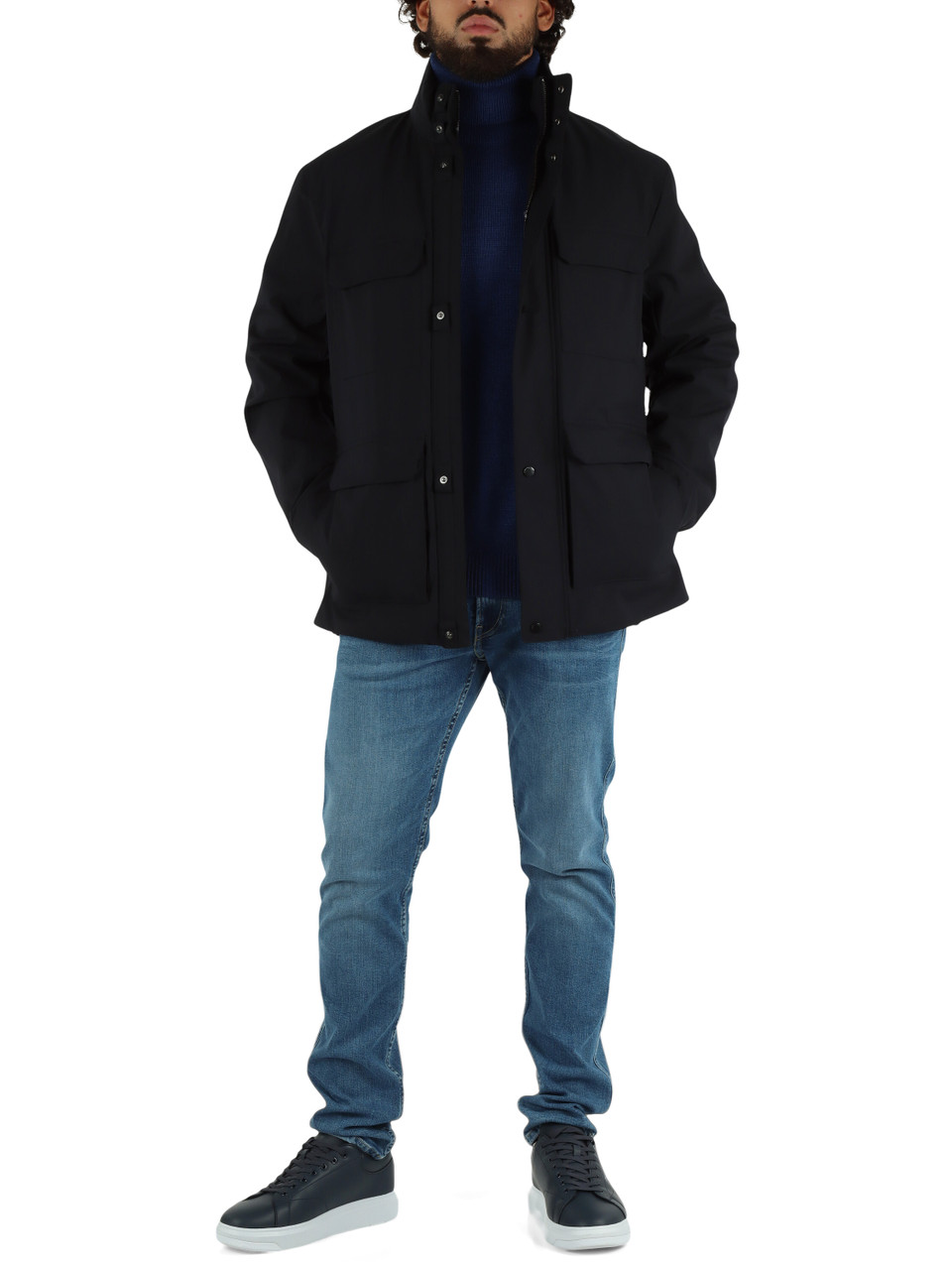 BLU SCURO | Giacca field in tessuto stretch