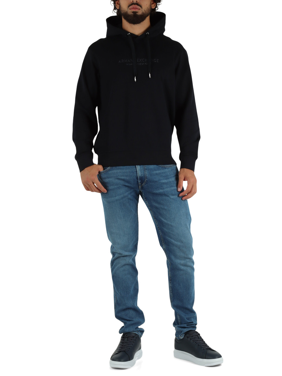 BLU SCURO | Felpa con cappuccio in cotone garzato