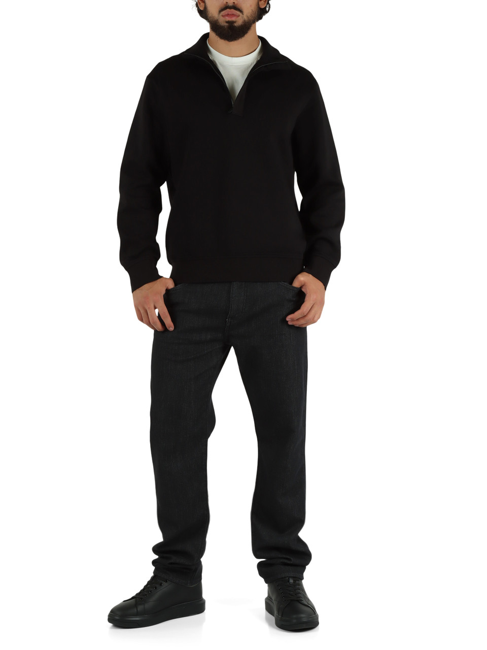 NERO | Felpa collo a zip in misto cotone