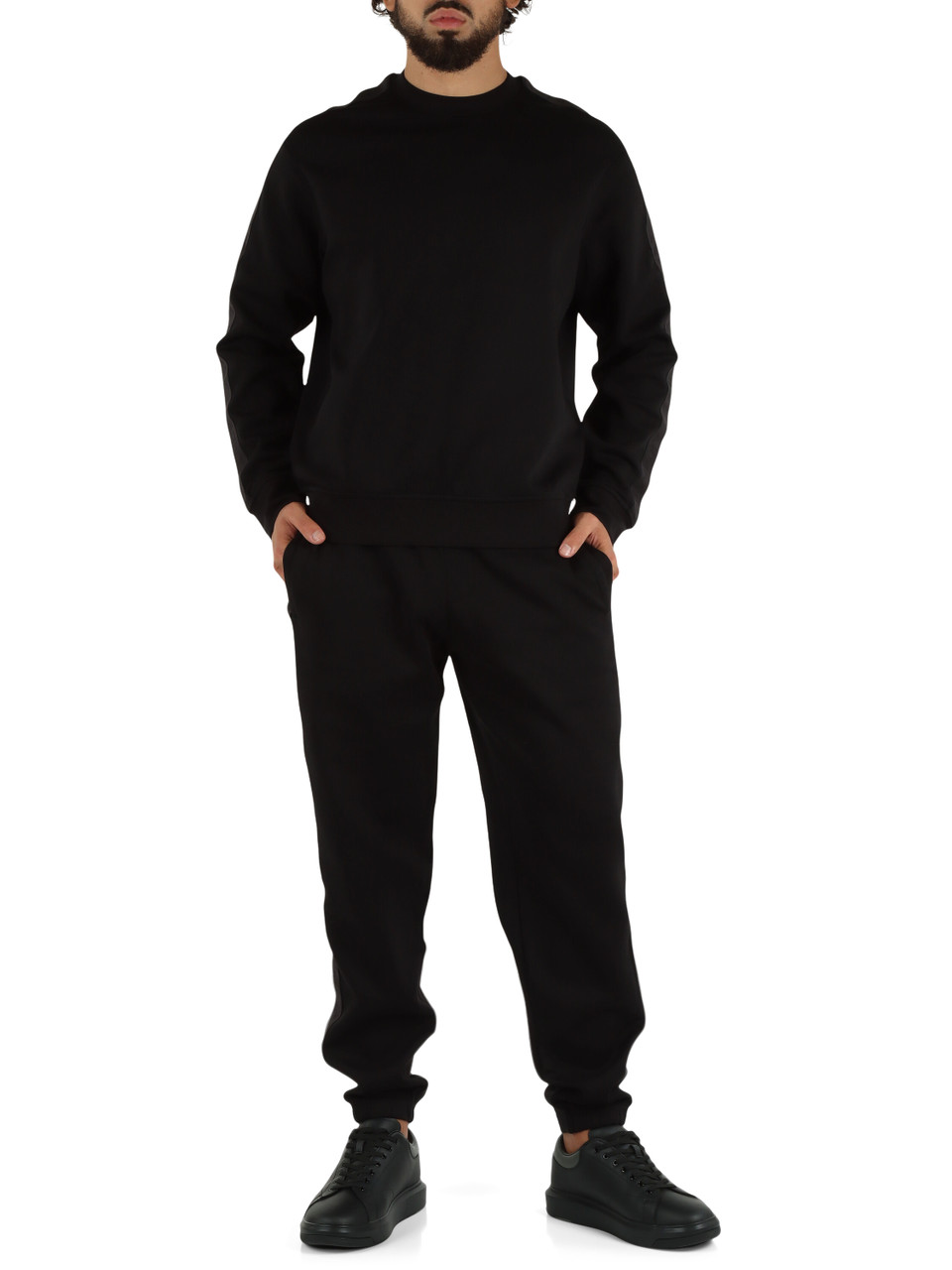 NERO | Pantaloni sportivi in misto cotone con bande laterali logate