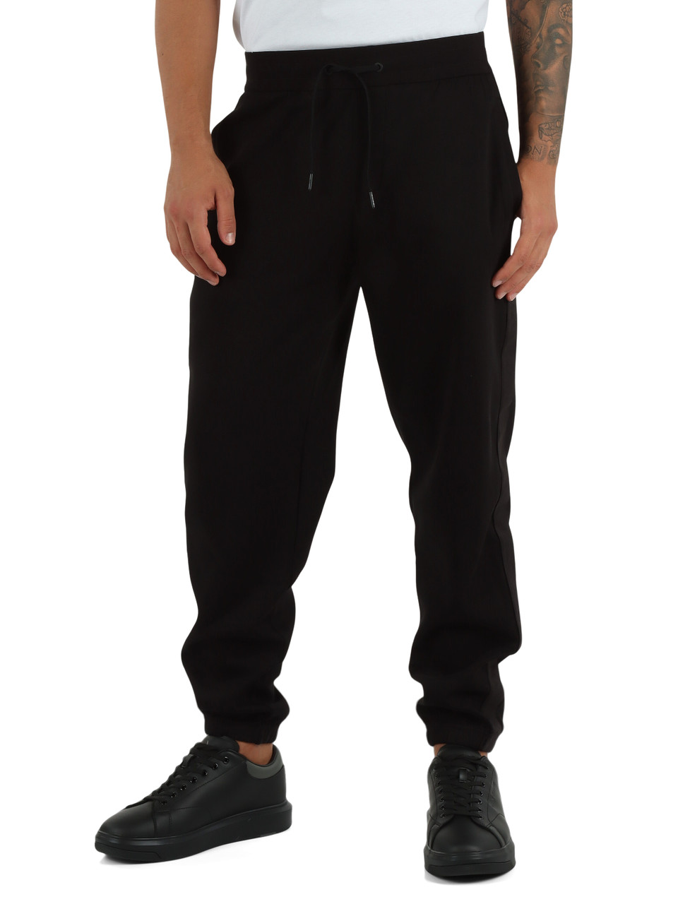 NERO | Pantaloni sportivi in misto cotone con bande laterali logate