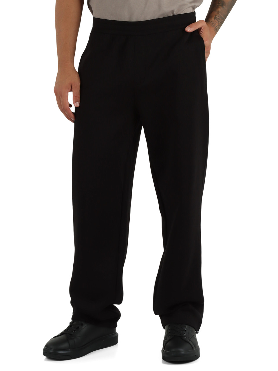 NERO | Pantaloni sportivi in misto cotone con placca logo