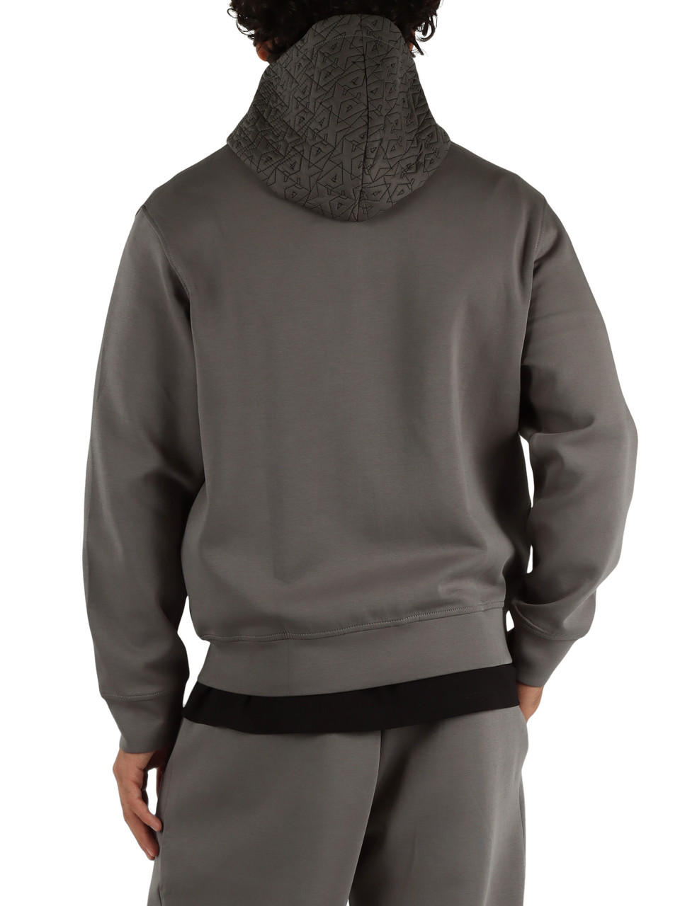 GRIGIO | Felpa in misto cotone con zip e cappuccio a contrasto