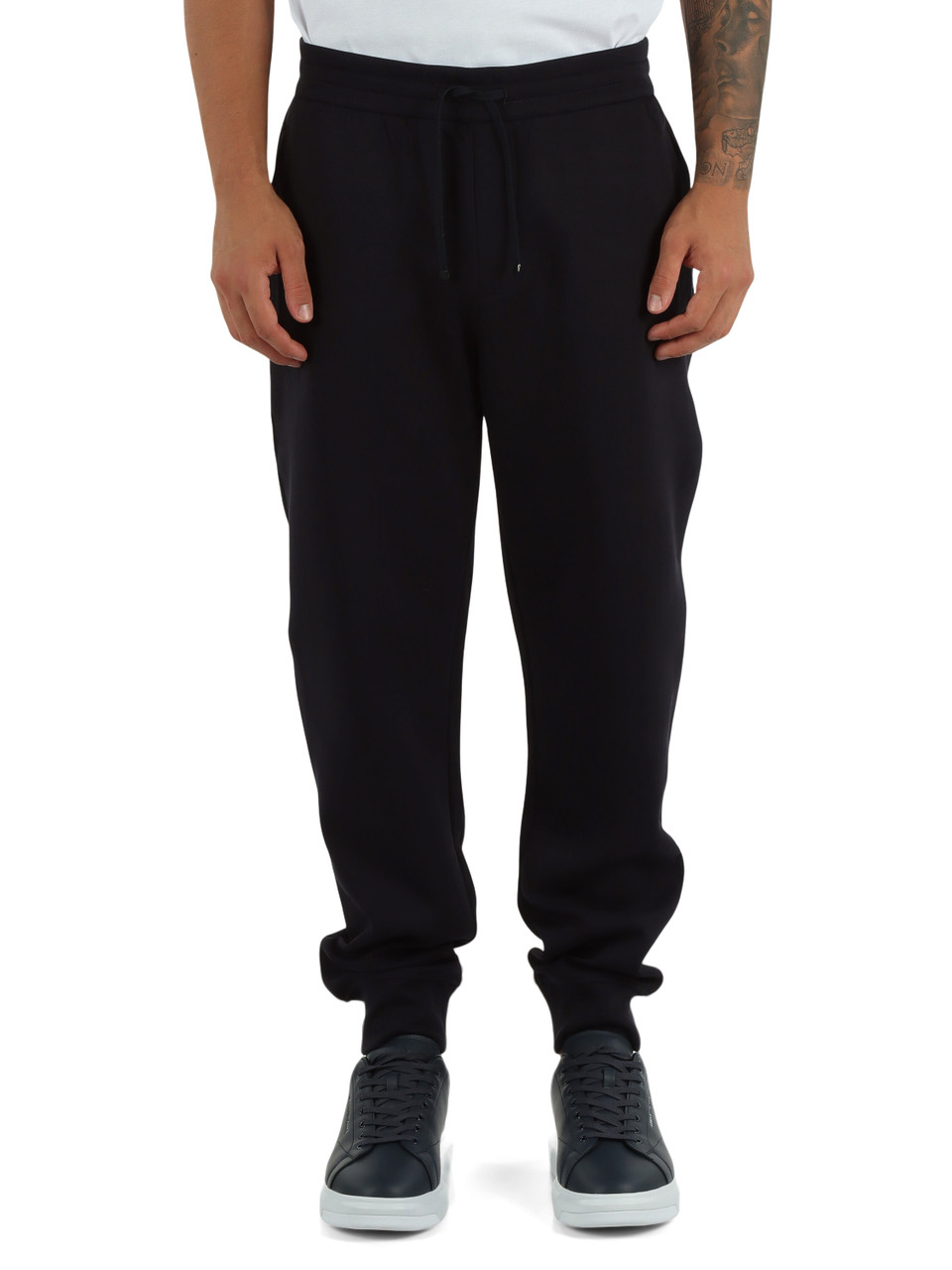 BLU SCURO | Pantaloni sportivi in misto cotone con placca logo