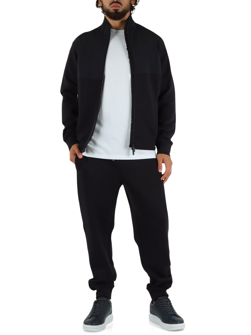 BLU SCURO | Pantaloni sportivi in misto cotone con placca logo