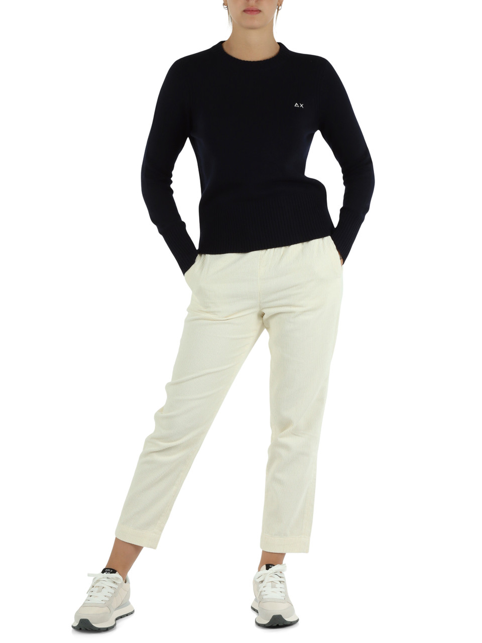 BLU SCURO | Maglia girocollo in misto lana merino e cashmere