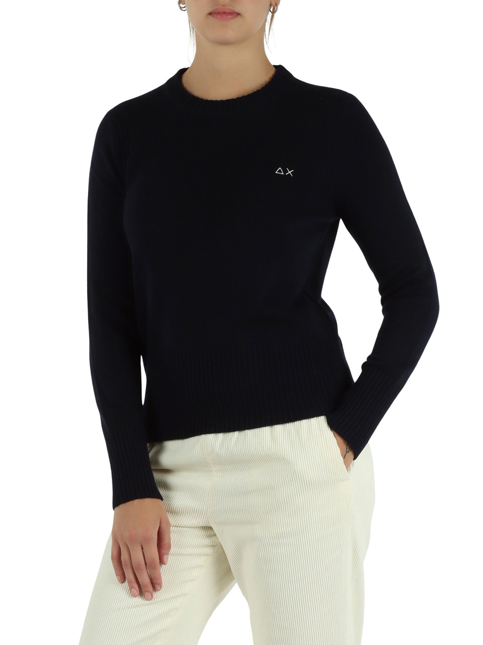 BLU SCURO | Maglia girocollo in misto lana merino e cashmere