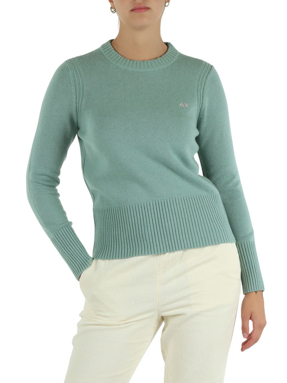 VERDE ACQUA | Maglia girocollo in misto lana merino e cashmere