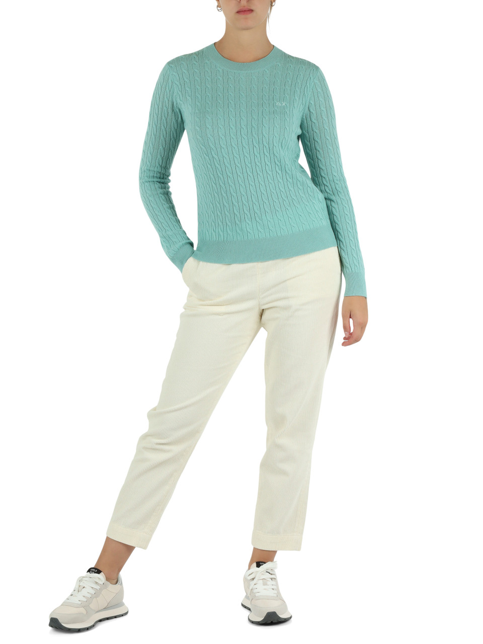 VERDE ACQUA | Maglia girocollo in lana merino e cashmere