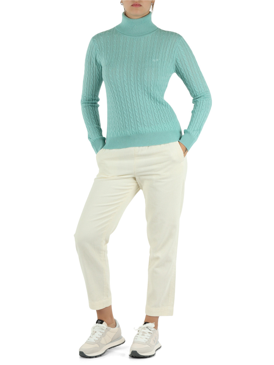 VERDE ACQUA | Maglia collo alto in lana merino e cashmere