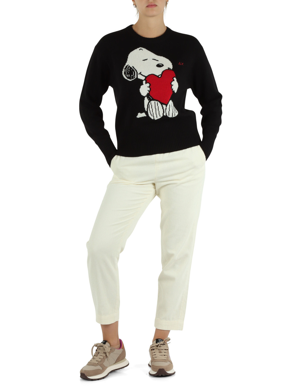 NERO | PEANUTS: Maglia girocollo in misto lana merino e cashmere