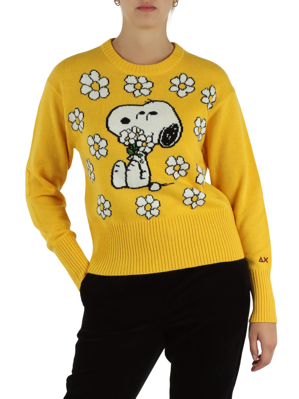 GIALLO | PEANUTS: Maglia girocollo in misto lana merino e cashmere