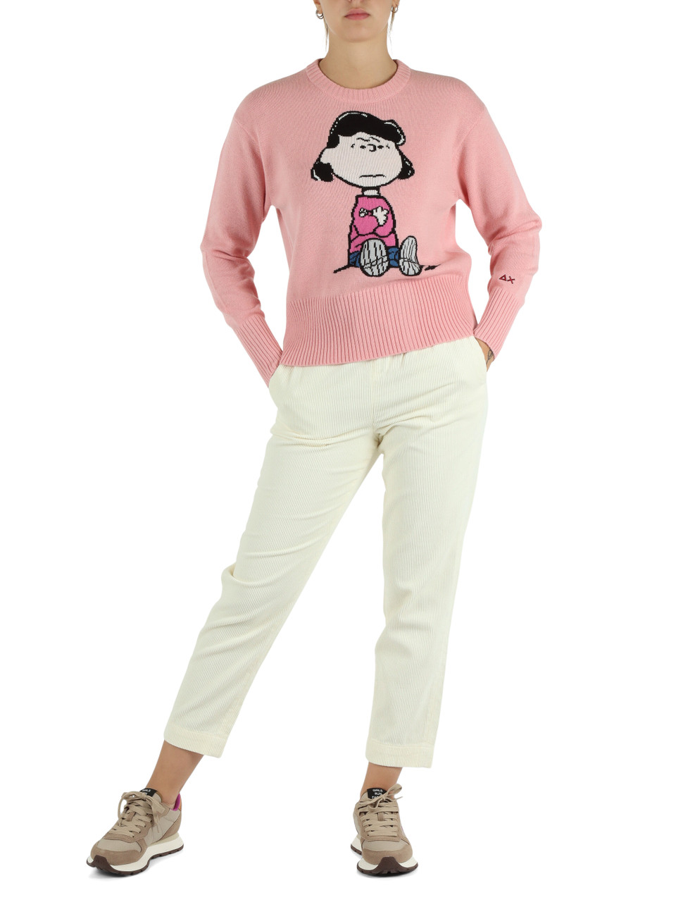 ROSA | PEANUTS: Maglia girocollo in misto lana merino e cashmere