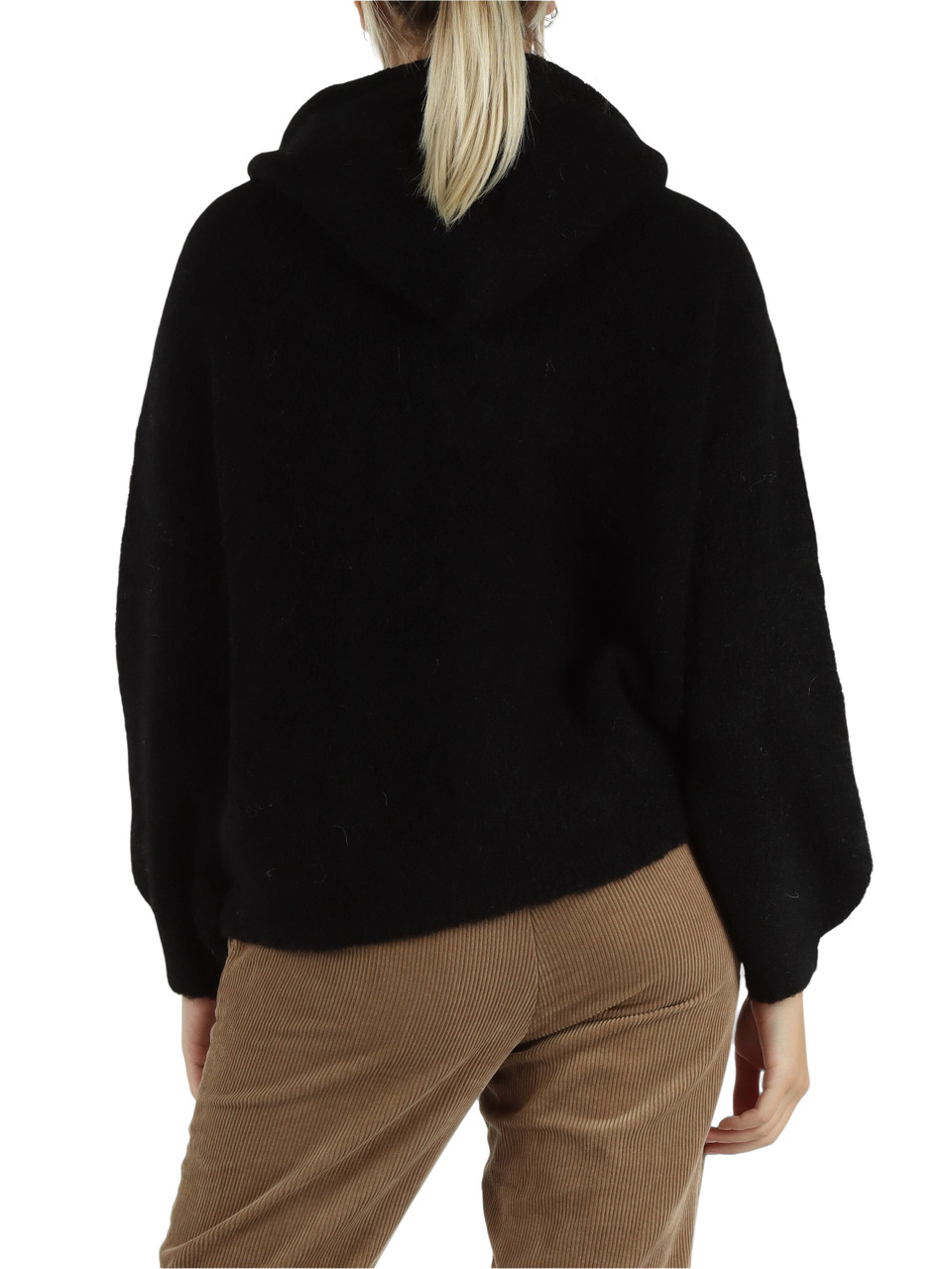 NERO | Maglia bouclé con cappuccio in misto alpaca