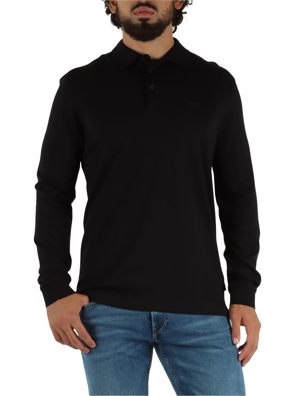 NERO | Polo manica lunga in cotone con ricamo logo