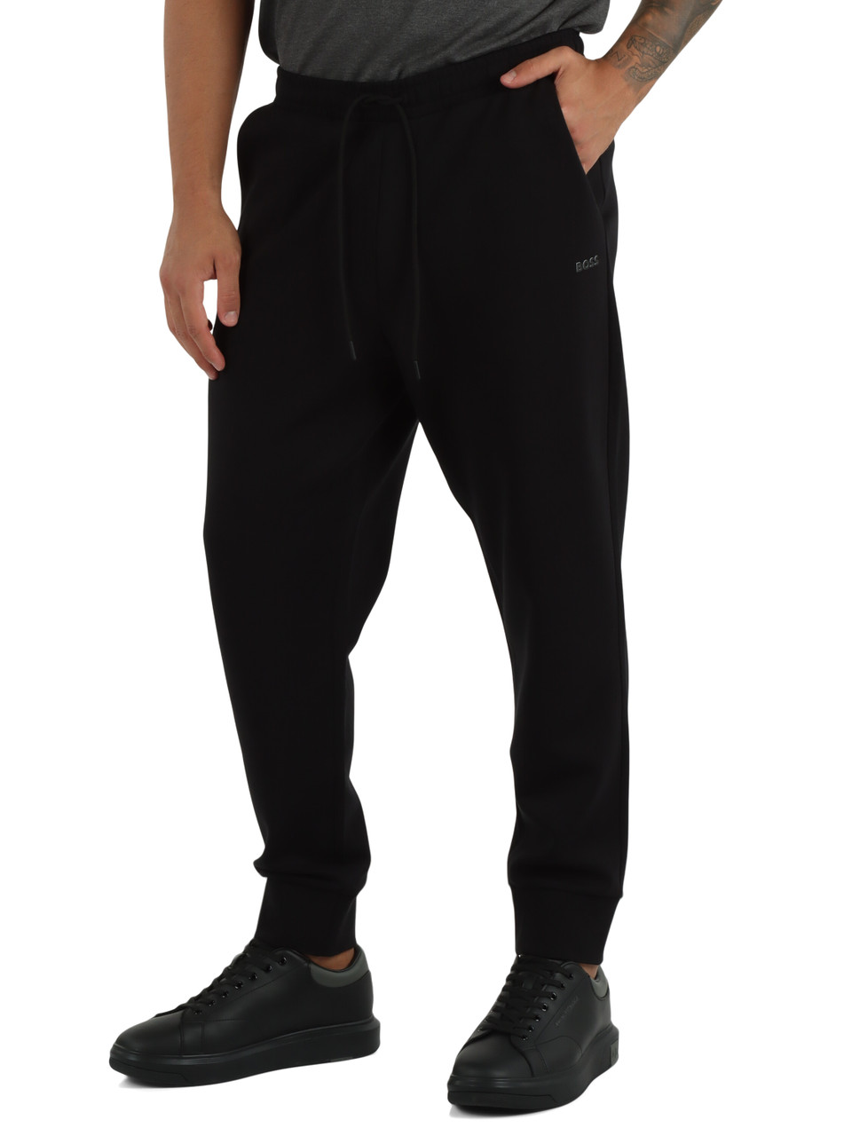 NERO | Pantaloni sportivi in cotone stretch con scritta logo a rilievo