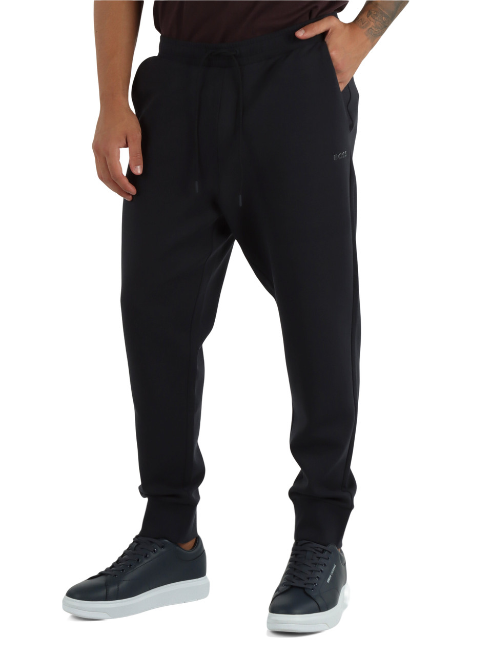 BLU SCURO | Pantaloni sportivi in cotone stretch con scritta logo a rilievo