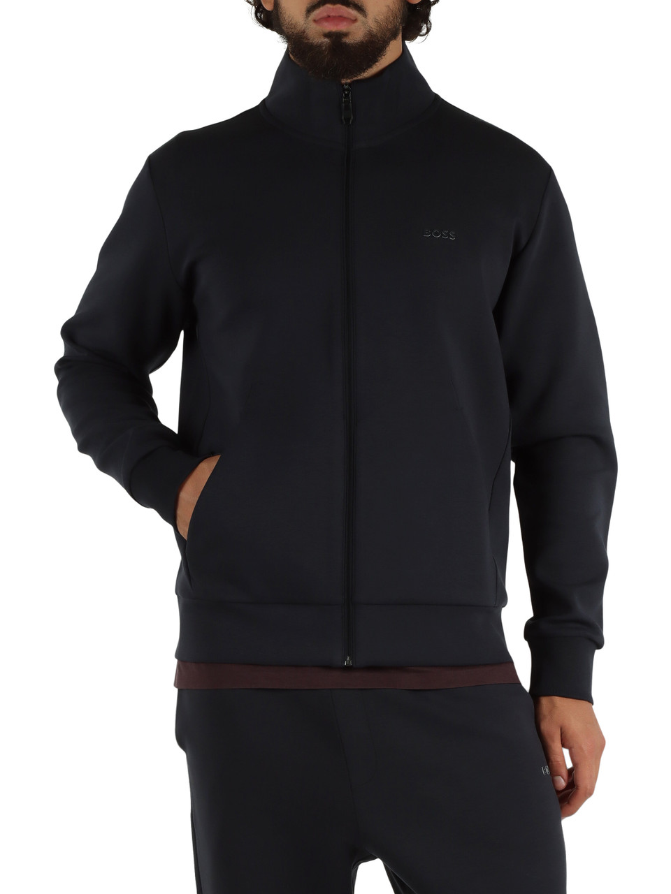 BLU SCURO | Felpa in cotone stretch con scritta logo a rilievo